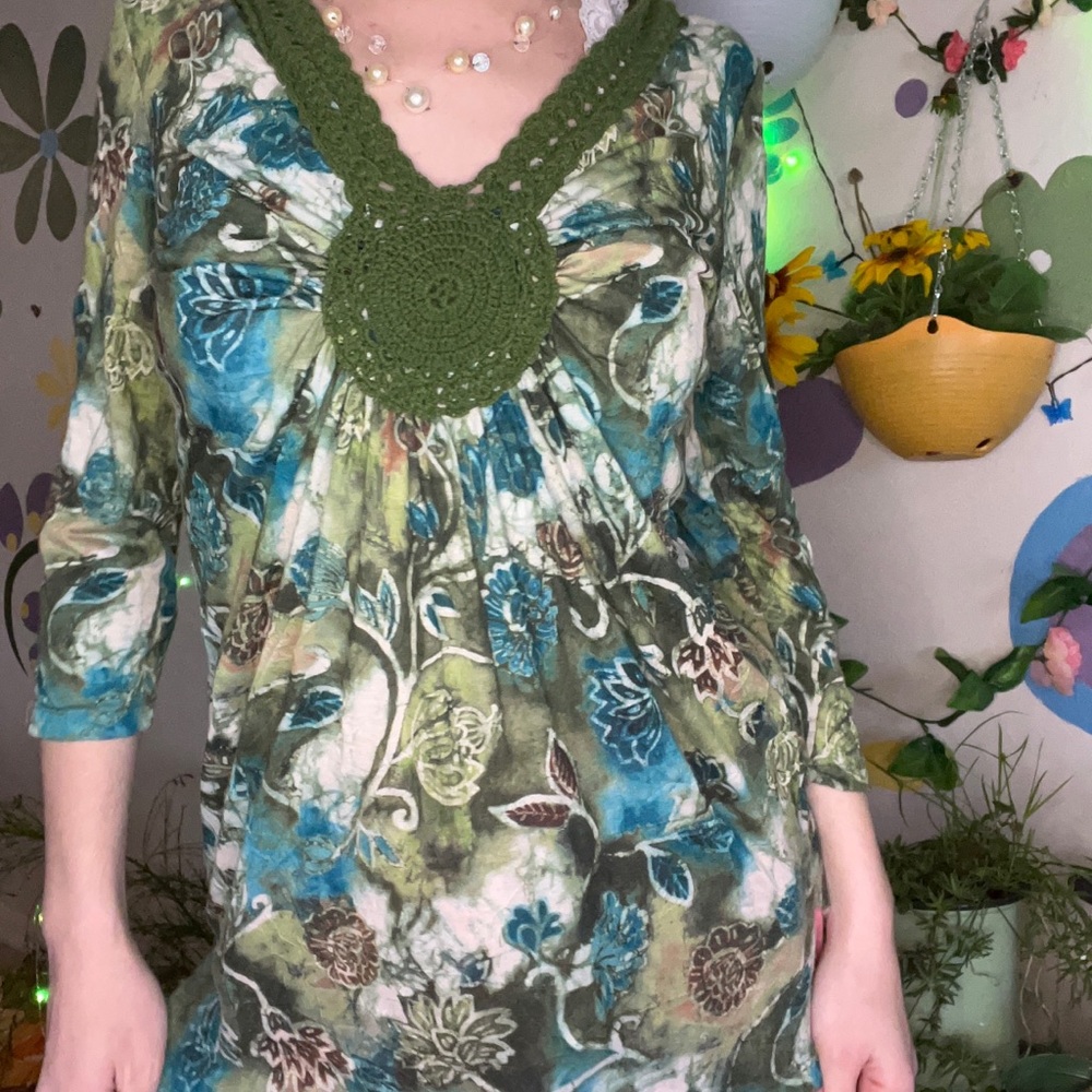 Green crocheted blouse